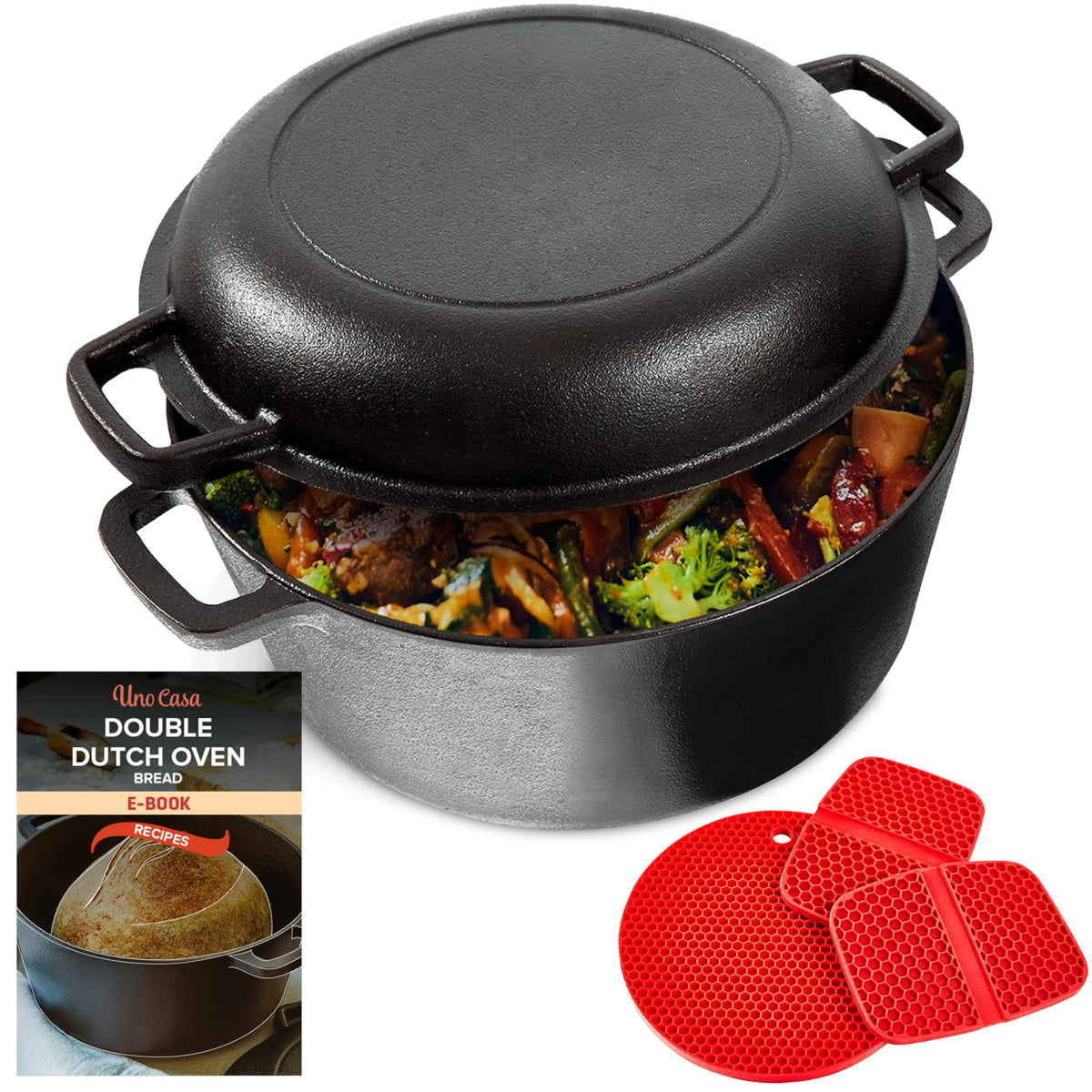 Uno Casa front view of 5 quart Dutch oven showing sturdy design and ready-to-use finish