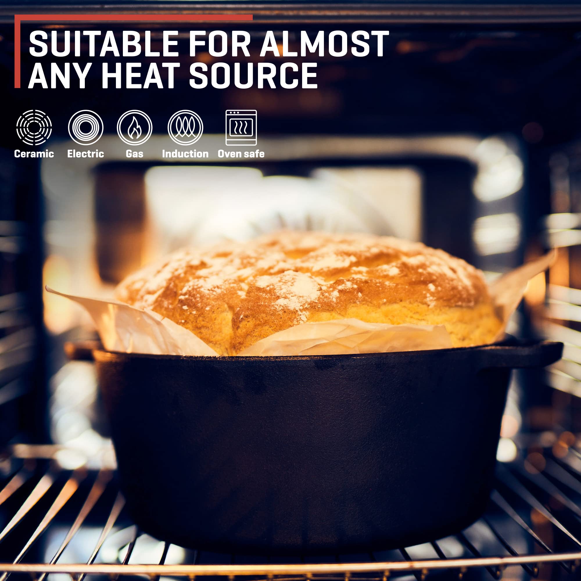 Uno Casa lid used as skillet searing meat illustrating versatile stovetop performance