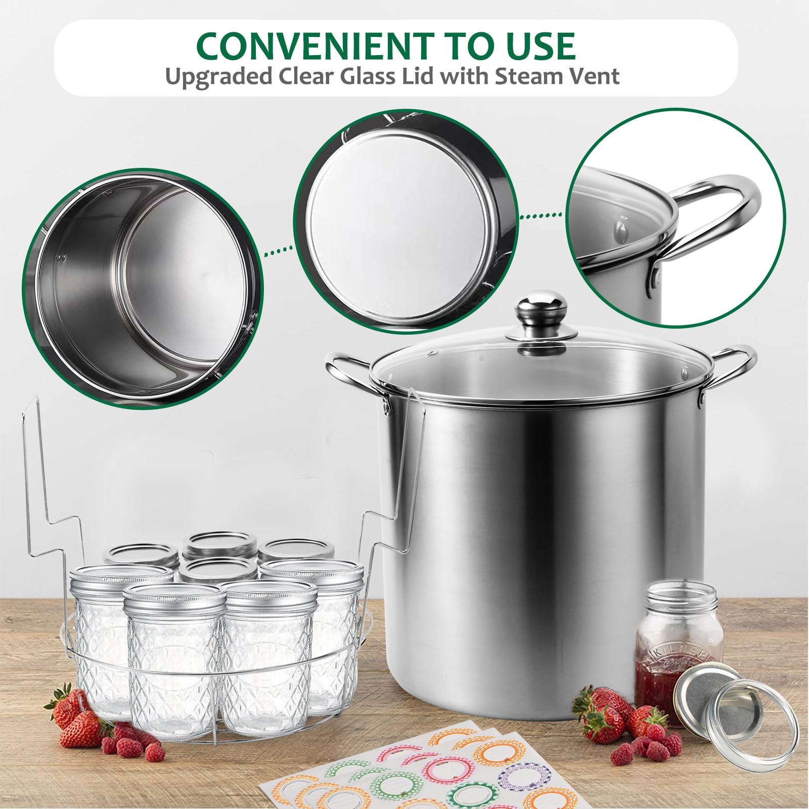 UONMAY canner in kitchen lifestyle shot with finished preserves, showcases home pantry benefit