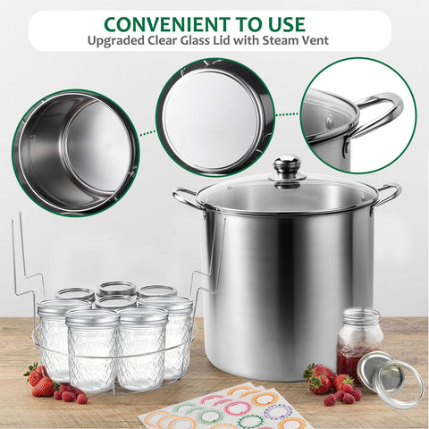 UONMAY canner in kitchen lifestyle shot with finished preserves, showcases home pantry benefit