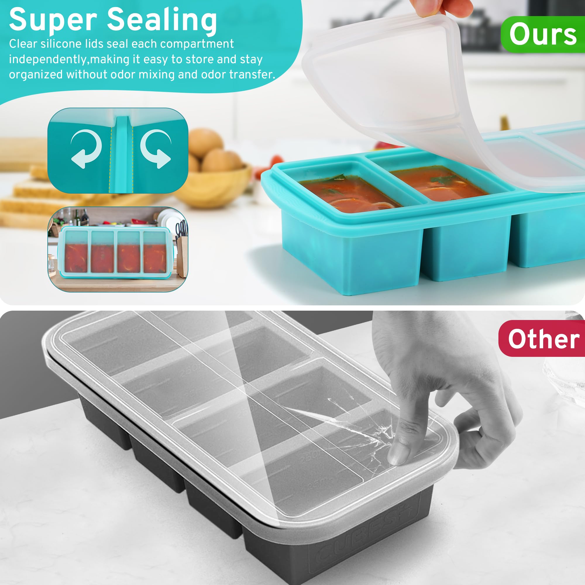 Uozuke stacked trays in freezer saving space and enabling quick rotation