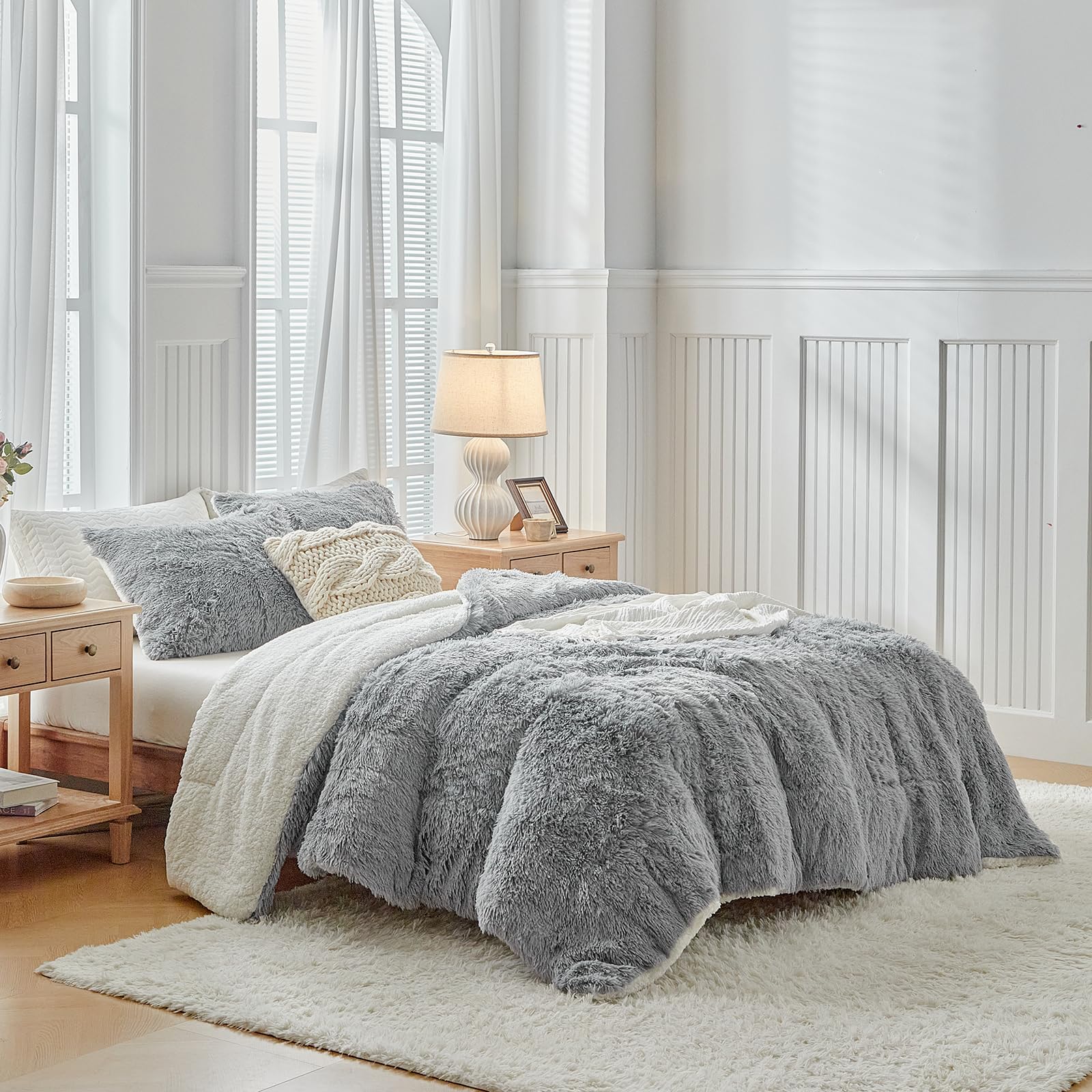 UOZZI BEDDING comforter styled on a bedroom bed illustrating full/queen coverage