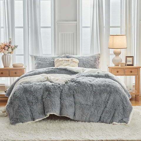 UOZZI BEDDING close-up of shaggy faux mohair texture for soft tactile comfort