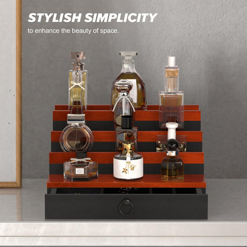 upcessory styled vanity display showing multiple bottles showcased neatly