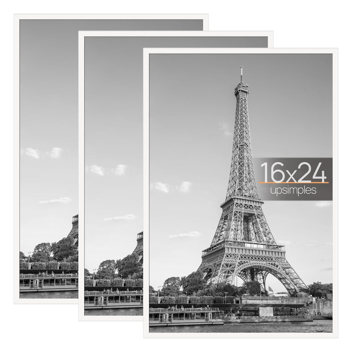 upsimples white frame front view showing clean border and display benefit