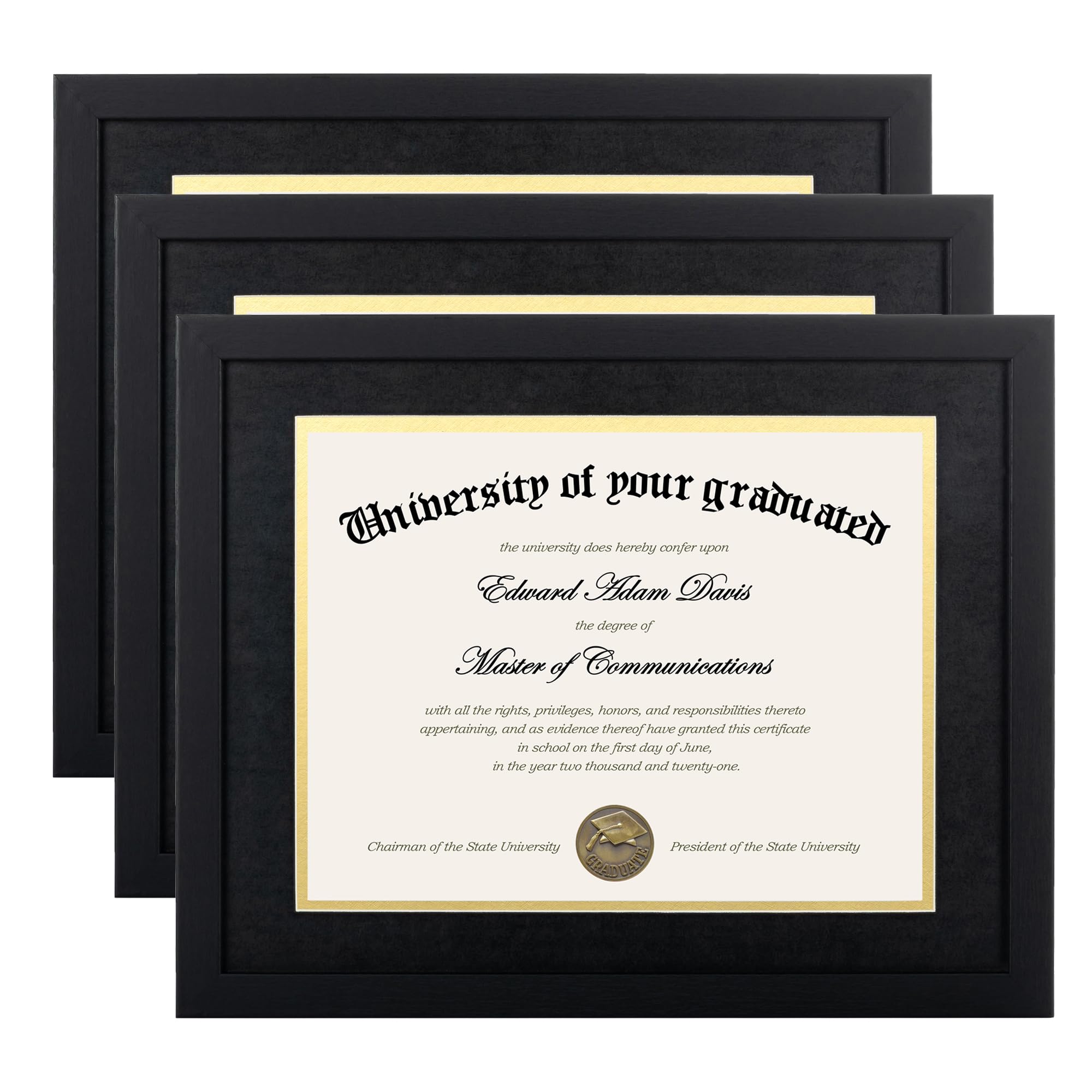 upsimples front view of black diploma frame shows clean presentation and protection