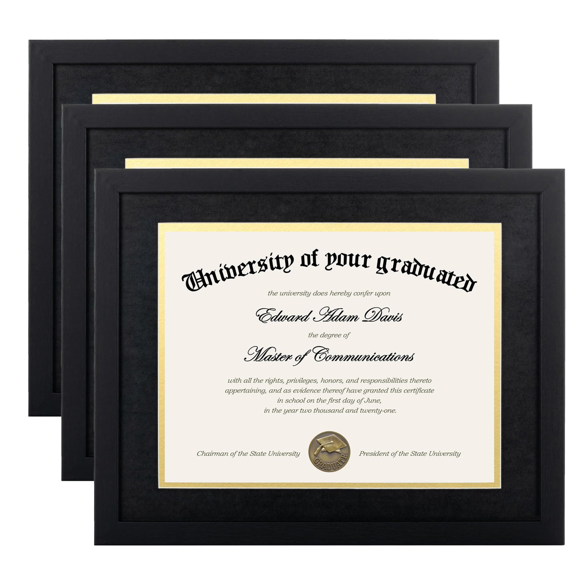 upsimples front view of black diploma frame shows clean presentation and protection
