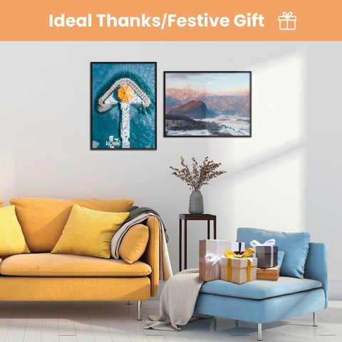 upsimples framed art in living room showing how it complements modern decor