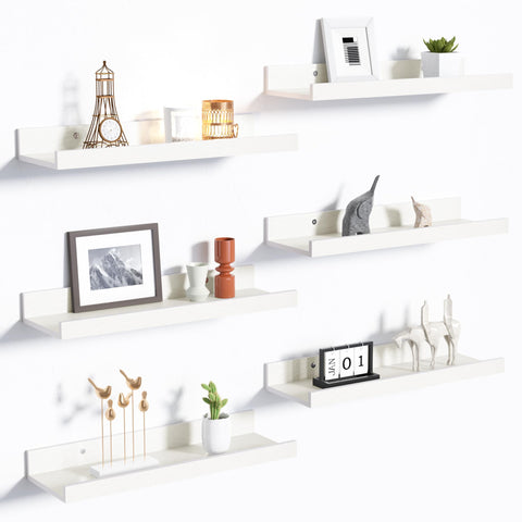 upsimples front view of six white shelves showing clean lines and package benefit