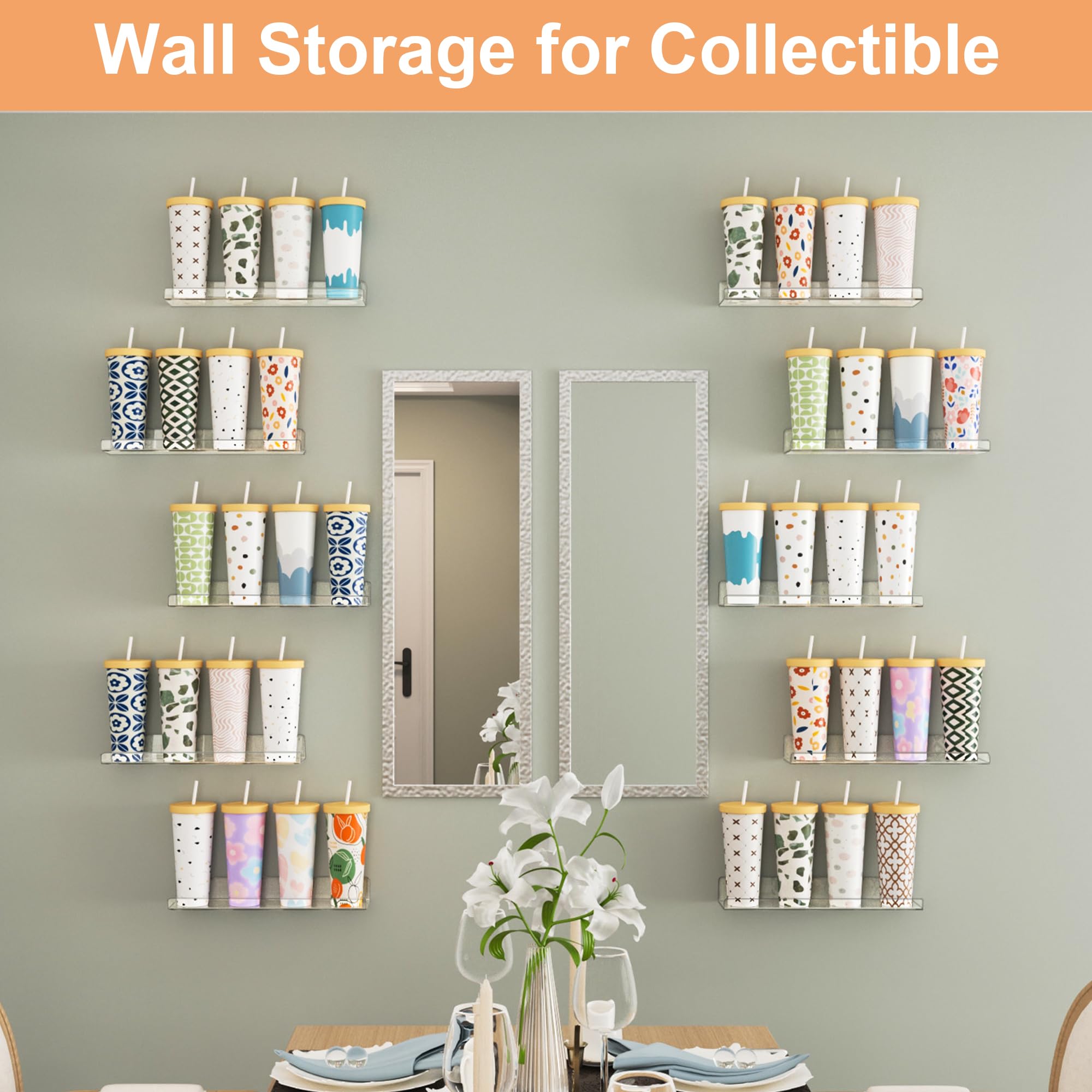 upsimples multiple shelves mounted on wall showing consistent uniform display benefit