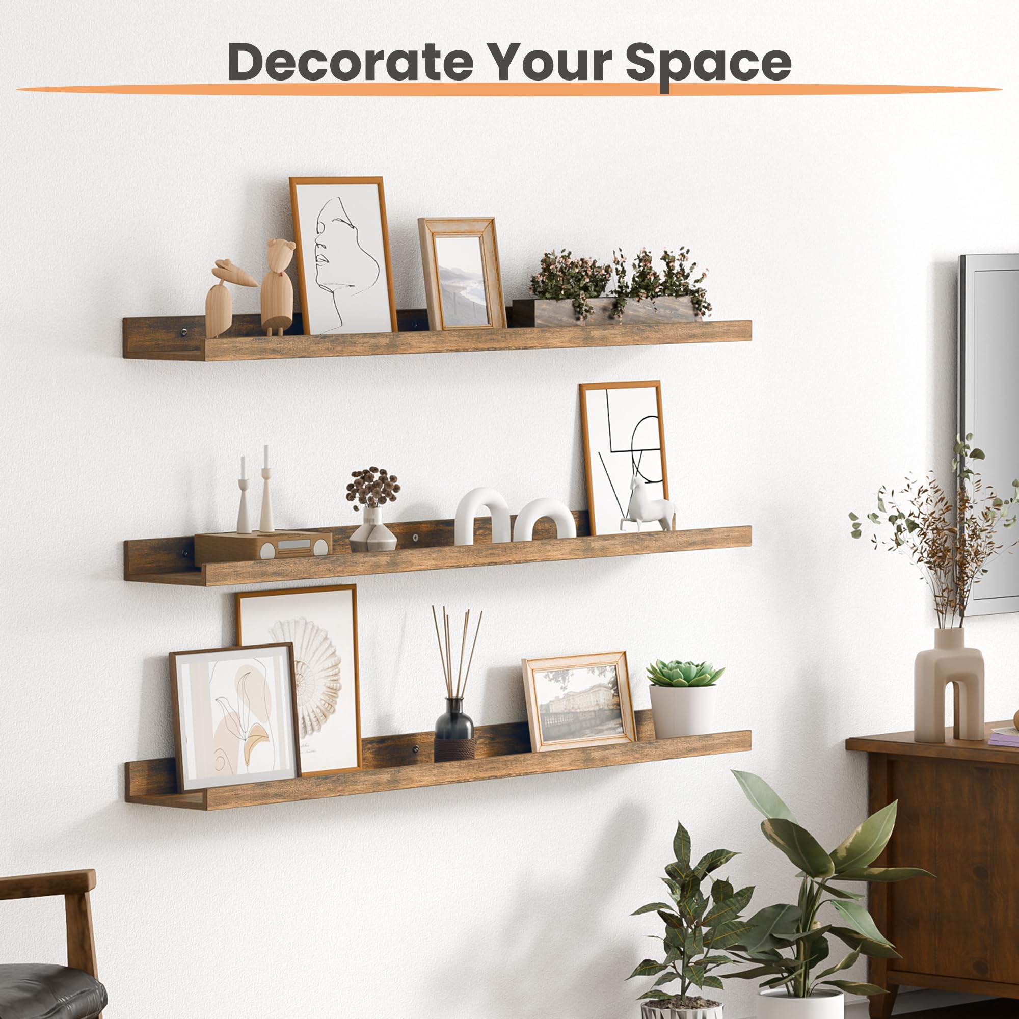 upsimples shelves styled in living room displaying plants and frames for aesthetic benefit