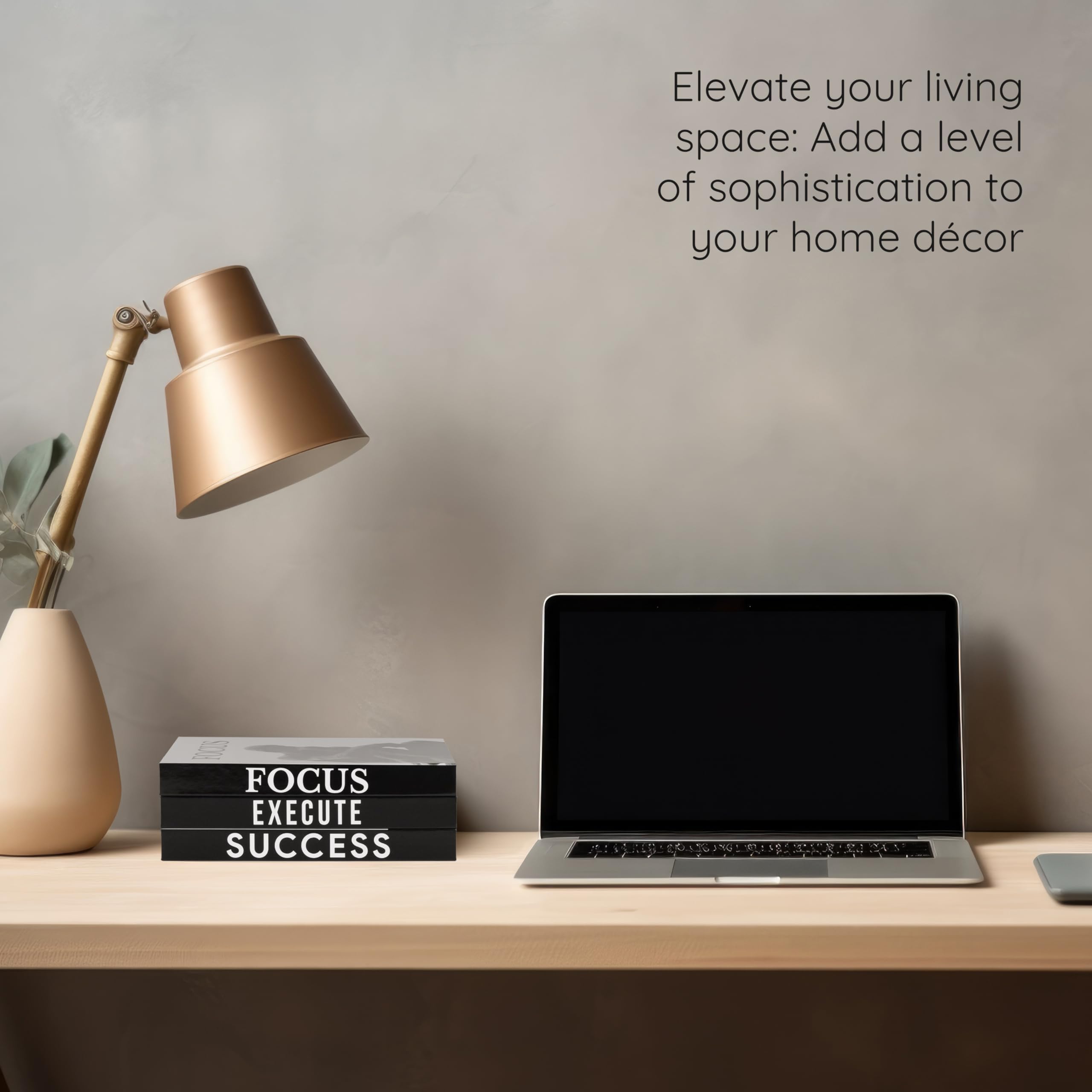 Upstart Decor styled on a home desk with plant and lamp creating an inspiring workspace benefit