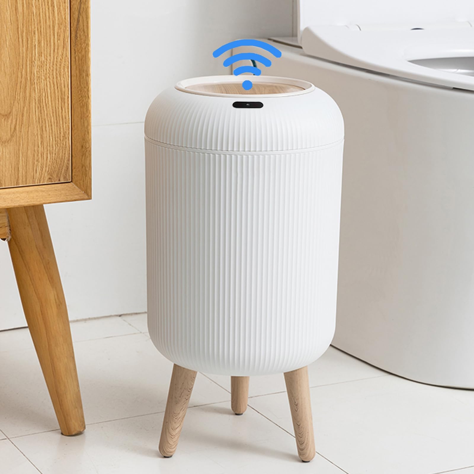 URALFA front view showing white lid and sleek design for tidy bathrooms