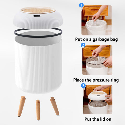 URALFA in use with hand above lid highlighting hygienic hands‑free disposal