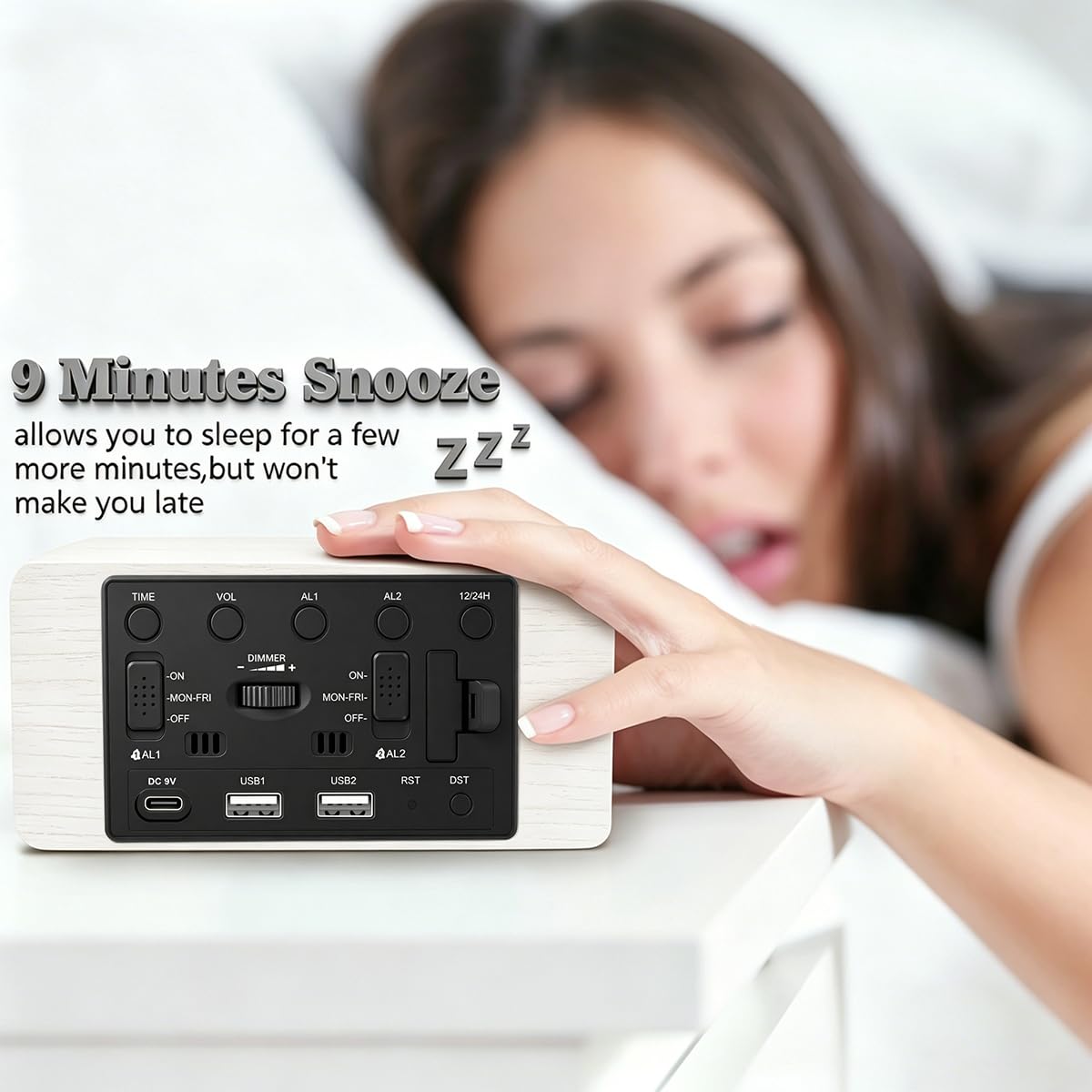 URAYCO styled on bedroom bedside table, blends with decor and charges devices