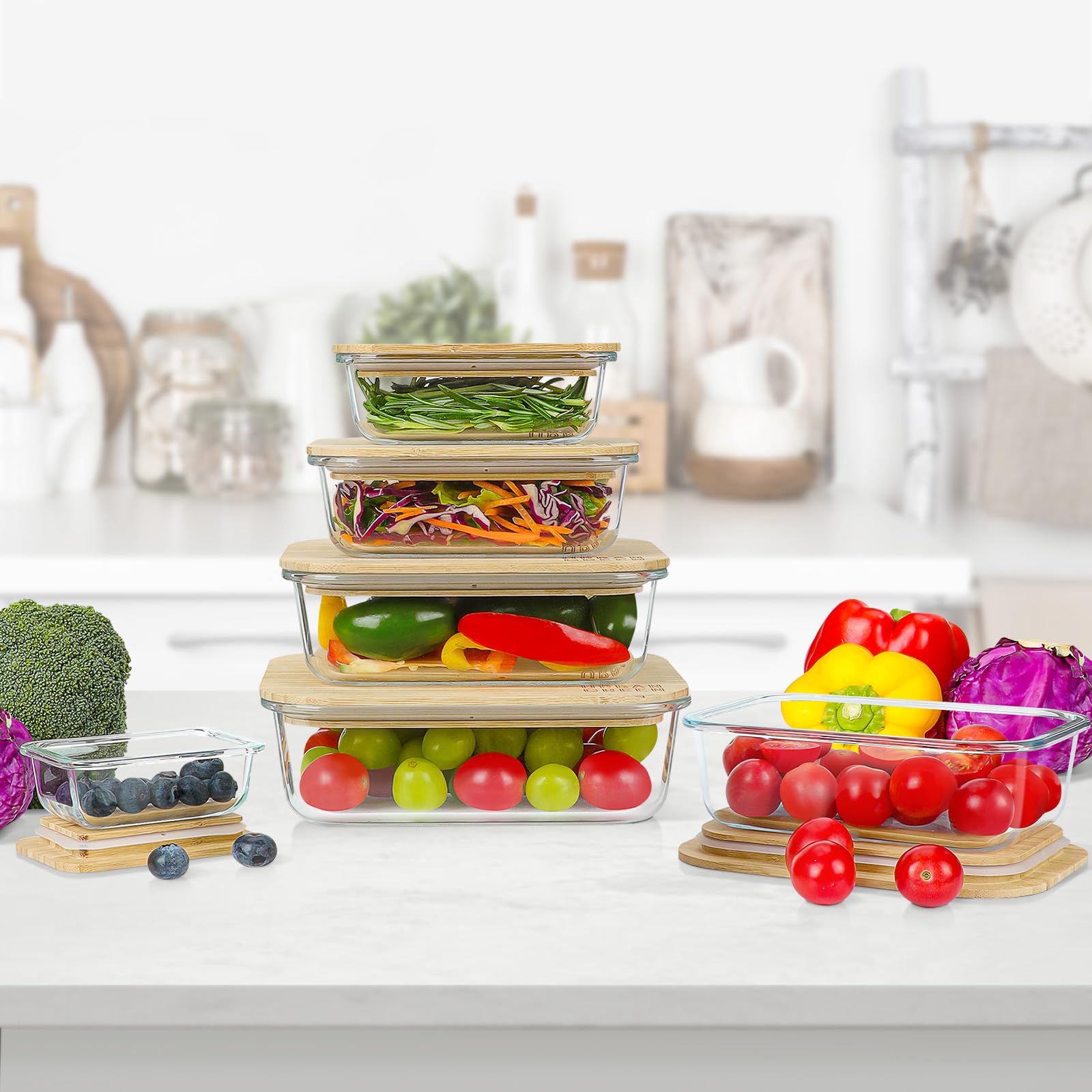Urban Green arranged containers showing five sizes for portion planning benefit