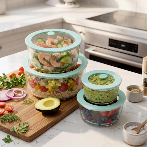 Urban Green set beside a ruler showing sizes for portion planning