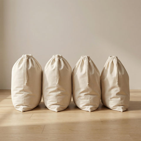 Urban Villa laundry bags folded flat to show compact storage and space-saving benefit