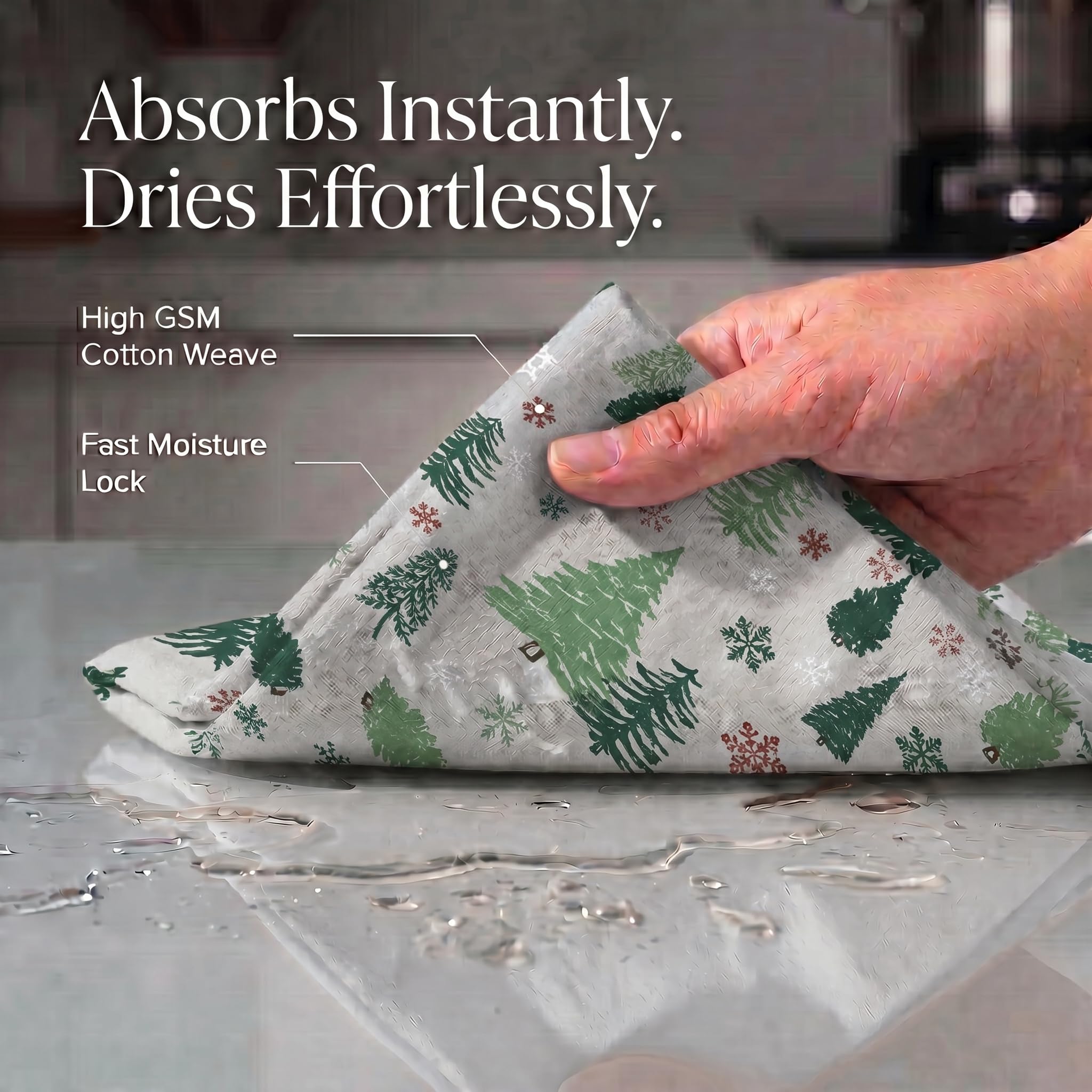 Urban Villa folded towel stack on counter demonstrating neat storage and absorbency benefit