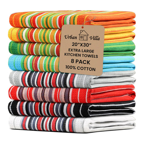 Urban Villa front view of eight-towel multicolor set showing variety and value