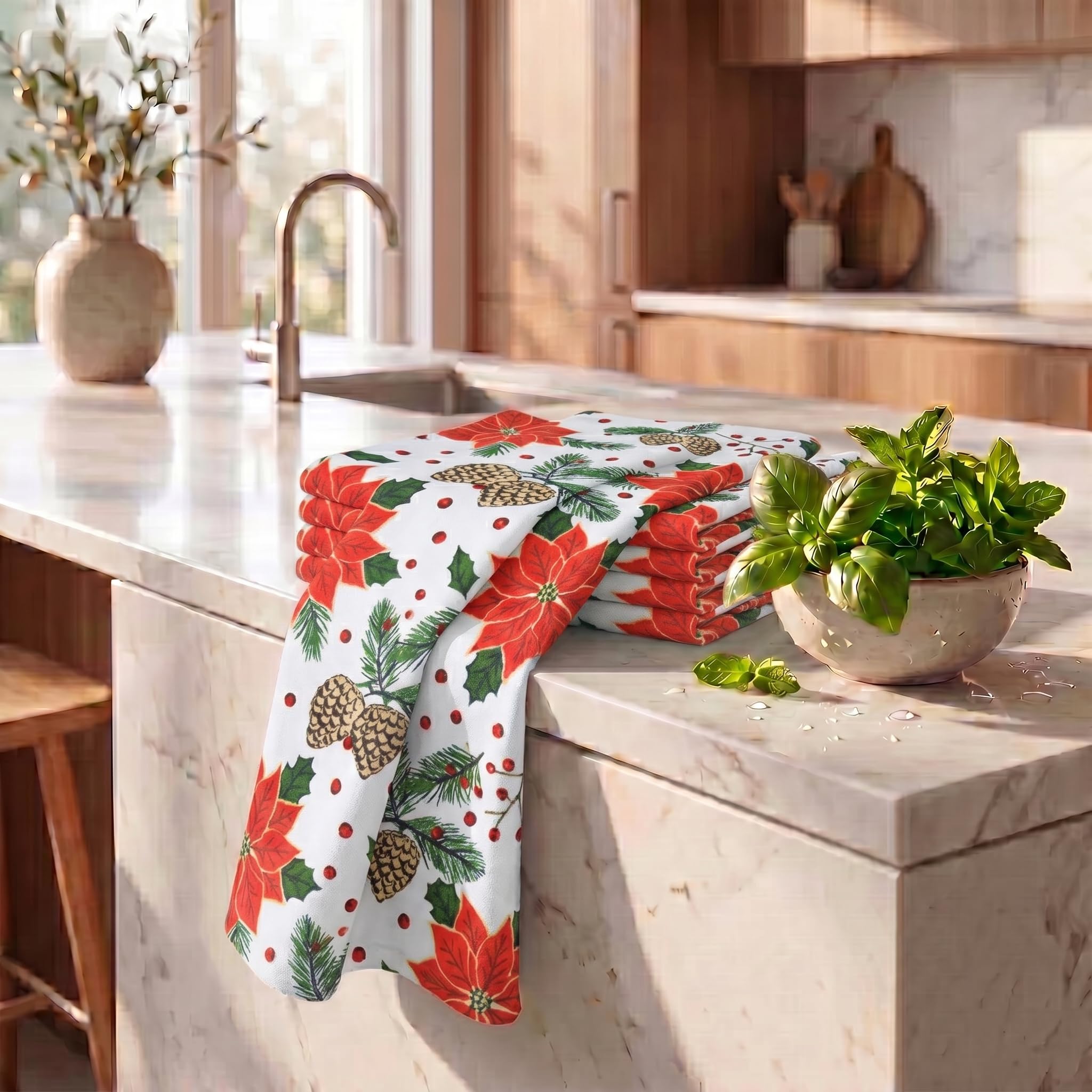 Urban Villa Pinecone towels styled on kitchen counter for decorative utility