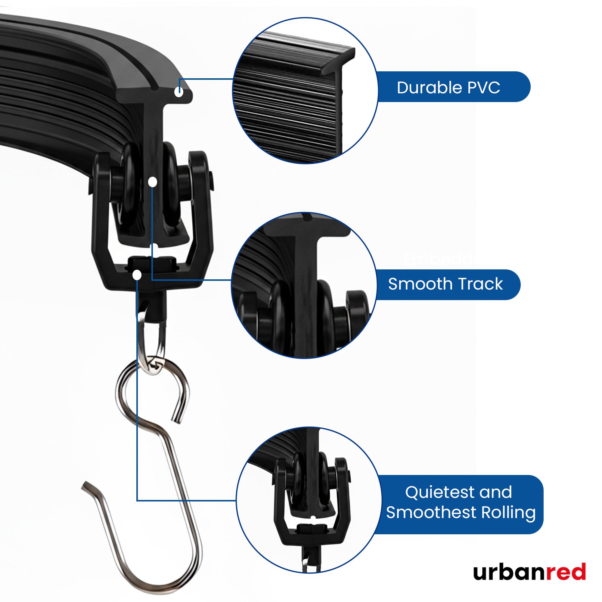 UrbanRed snap-on ceiling bracket detail demonstrating secure mounting and easy installation benefit
