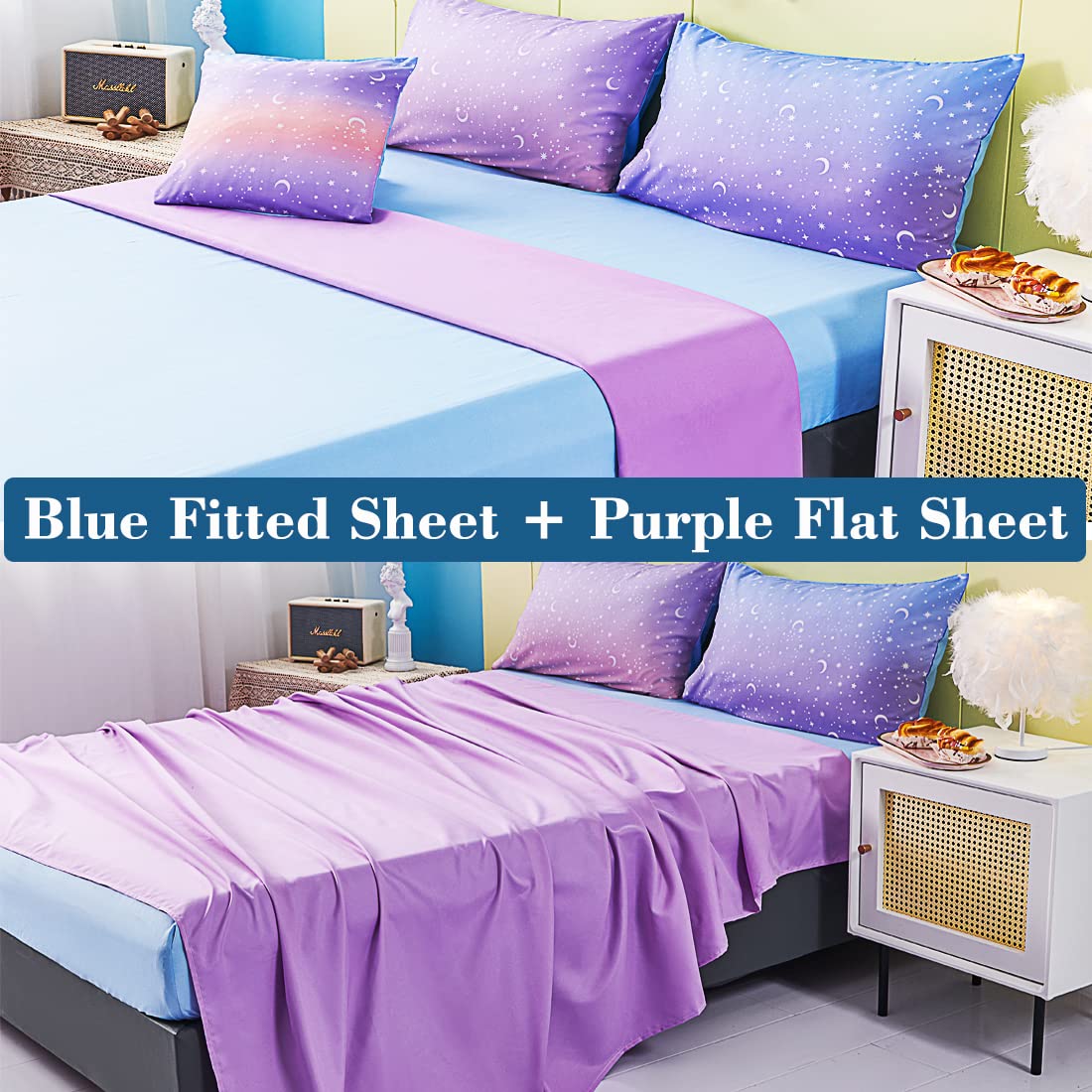 URBONUR arranged flat and fitted sheets with pillowcases showing full included set