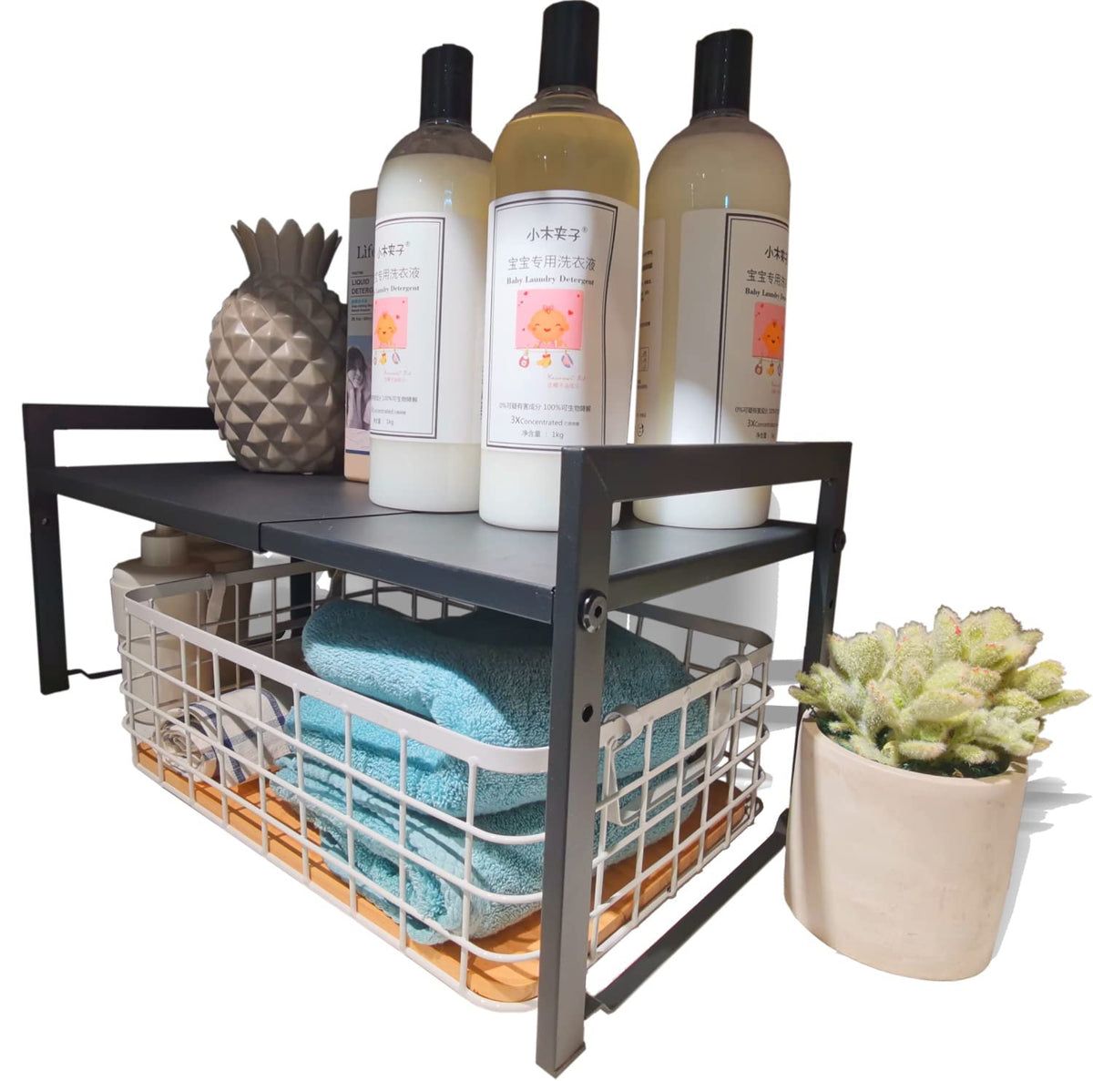 Urhomey plus front view showing matte black adjustable riser and clean lines, adds organized space
