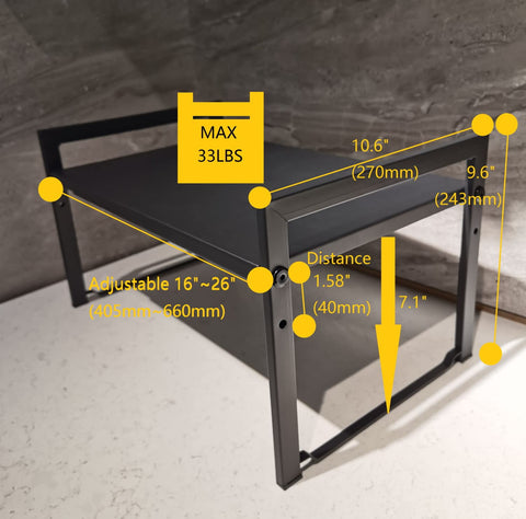 Urhomey plus underside clearance showing 7.1-inch space for taller items and better organization