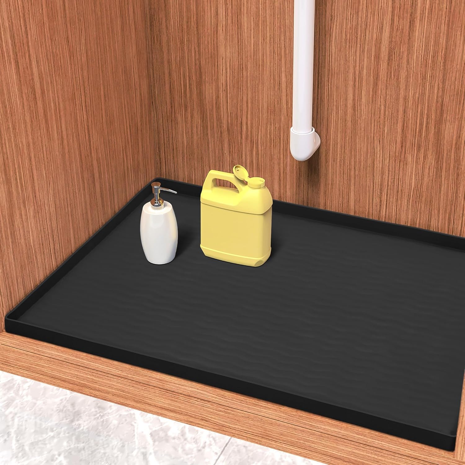 URMONA front view of 34x22 under-sink mat protecting cabinet base