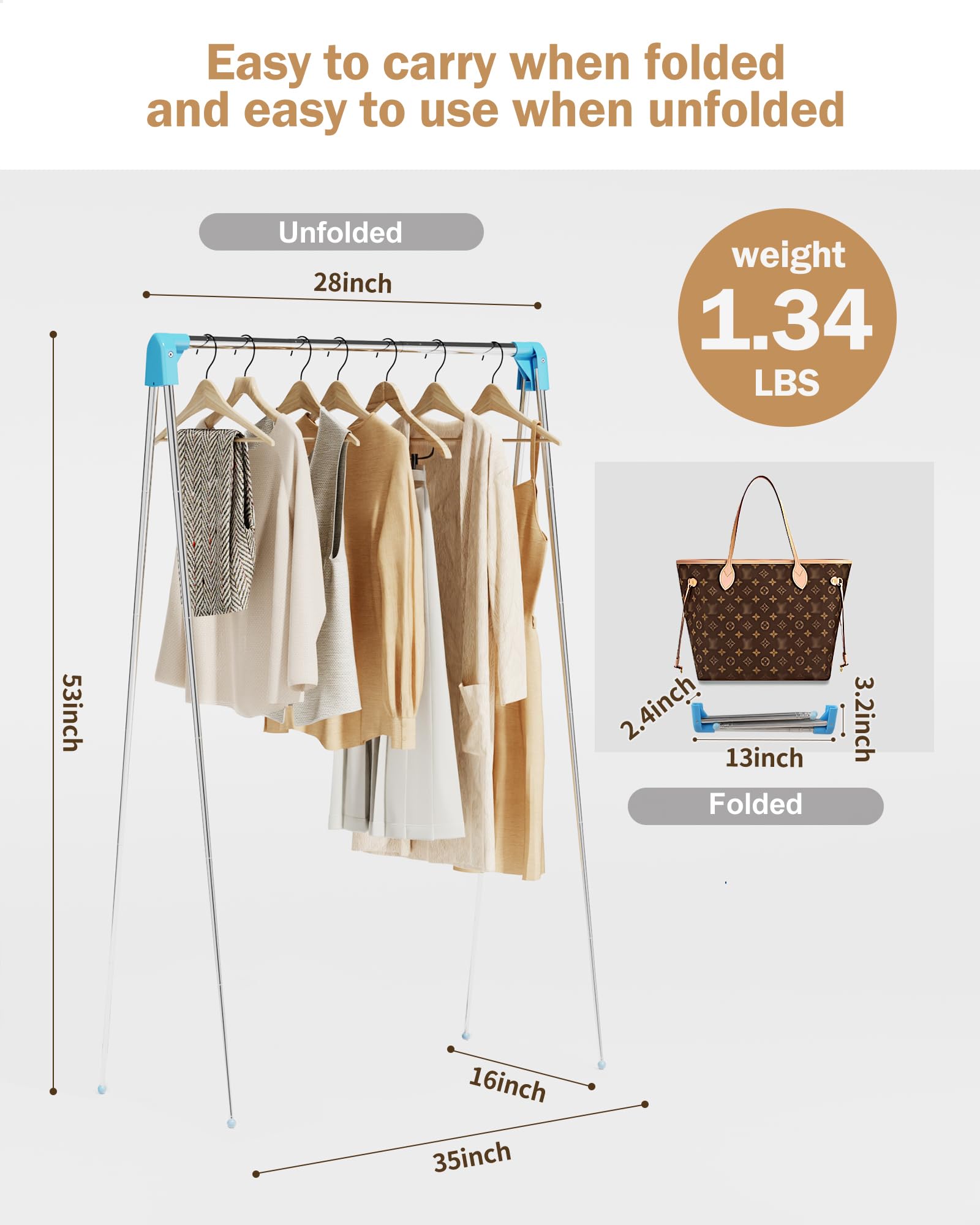 URZCT fully opened adjustable height for hanging clothes