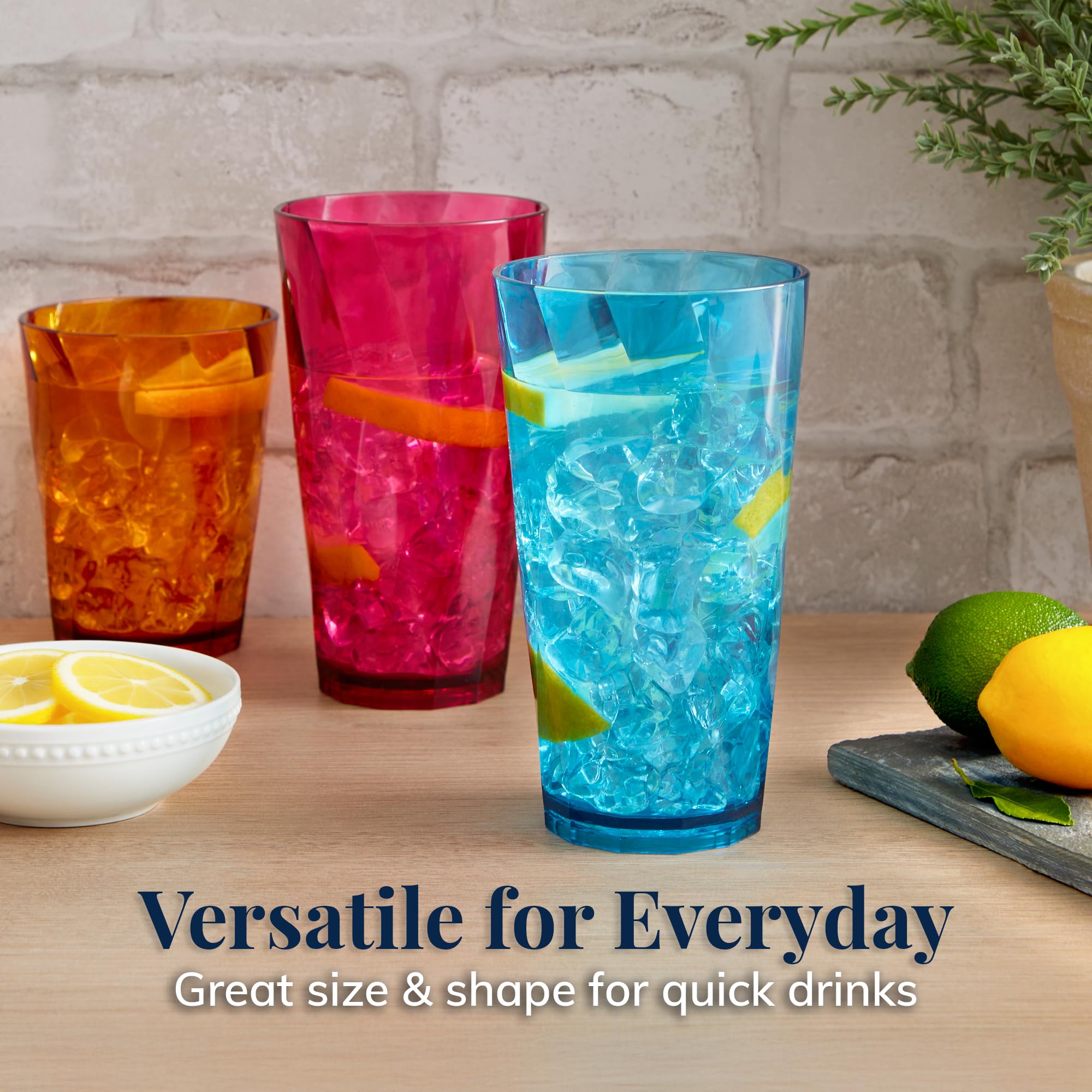 US Acrylic Optix 14oz rocks glass showing size and versatile everyday use