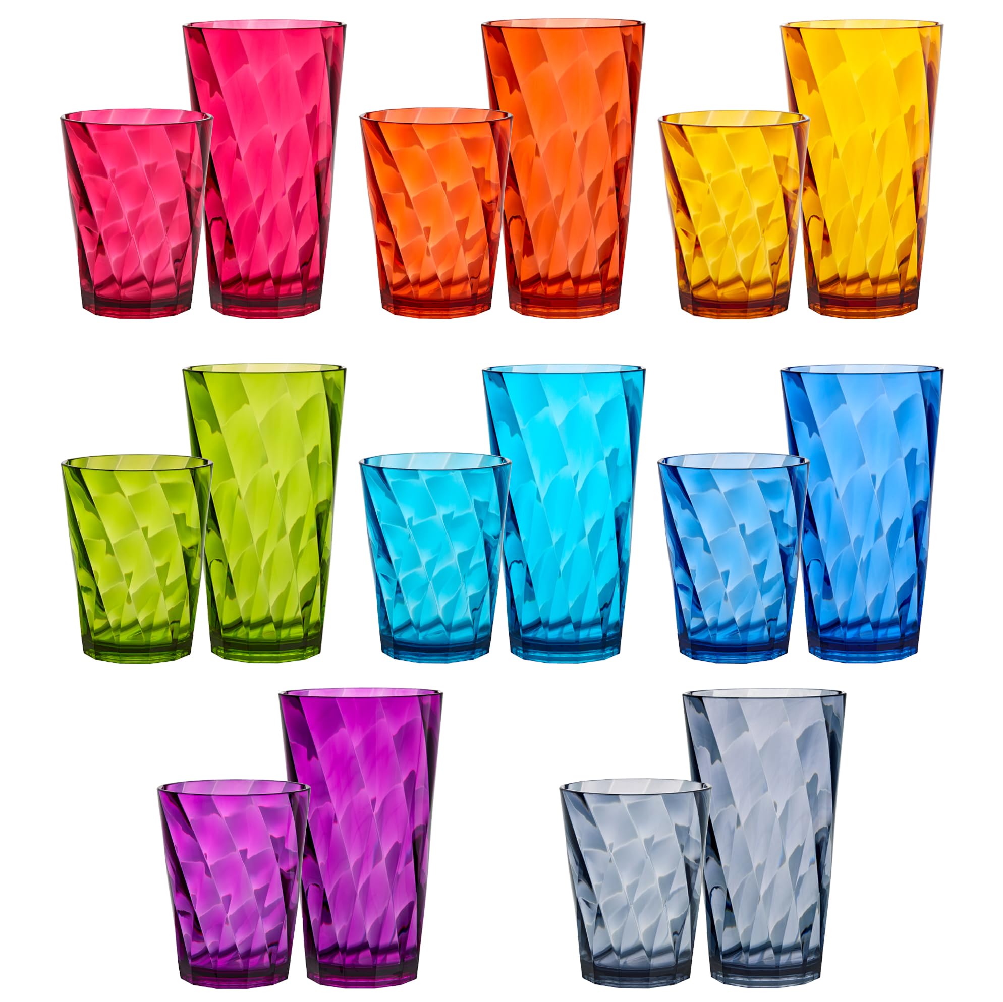 US Acrylic Optix front view of 16-piece jewel-tone set showing variety and durability