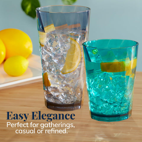 US Acrylic stacked tumblers demonstrating compact storage benefit