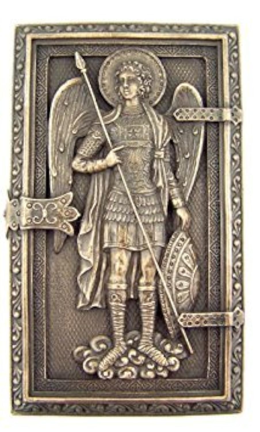 US archangel Saint Michael close relief detail showing intricate craftsmanship