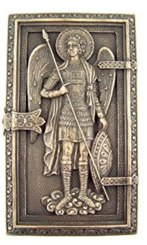 US archangel Saint Michael close relief detail showing intricate craftsmanship