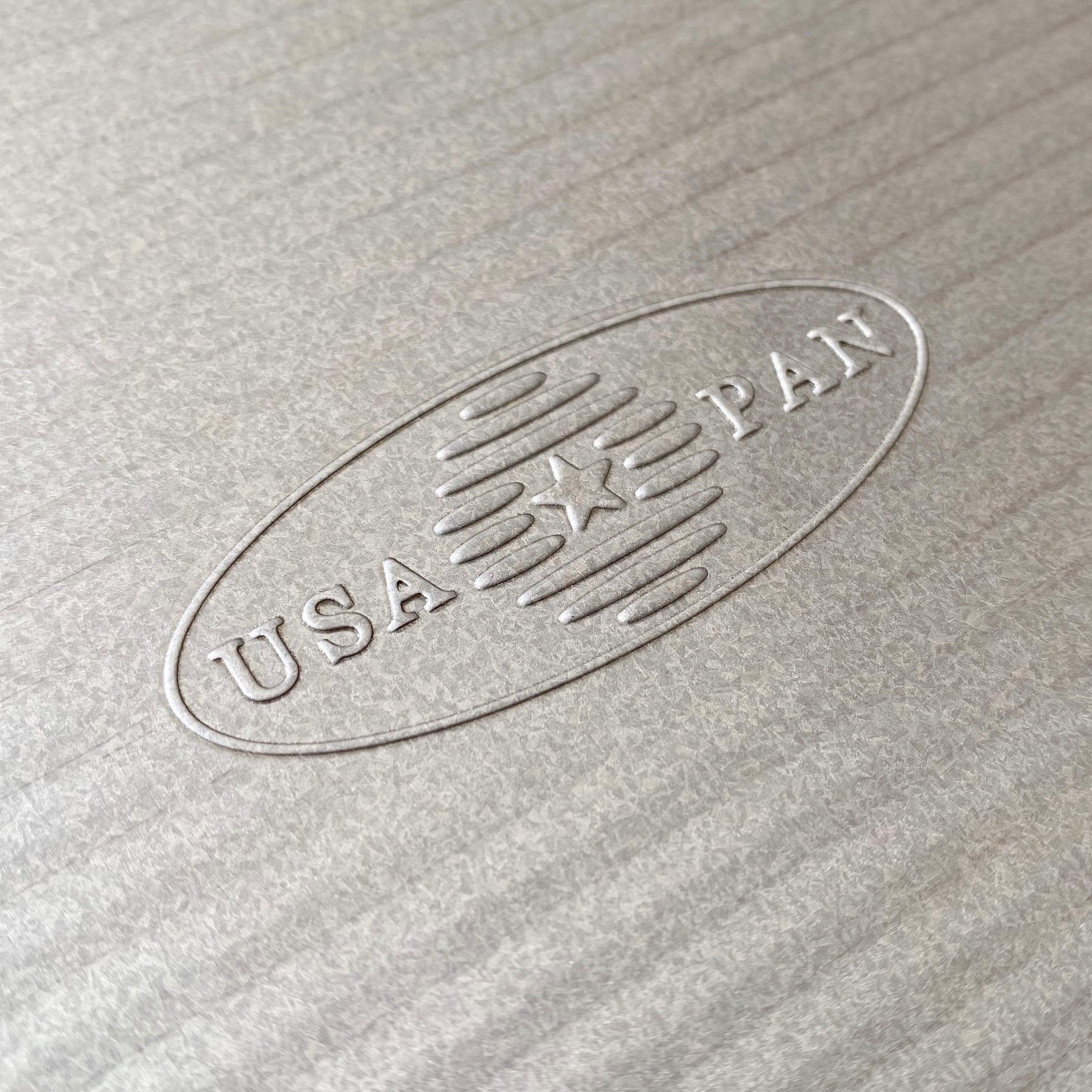 USA Pan packaging label showing made in USA quality and durable aluminized steel