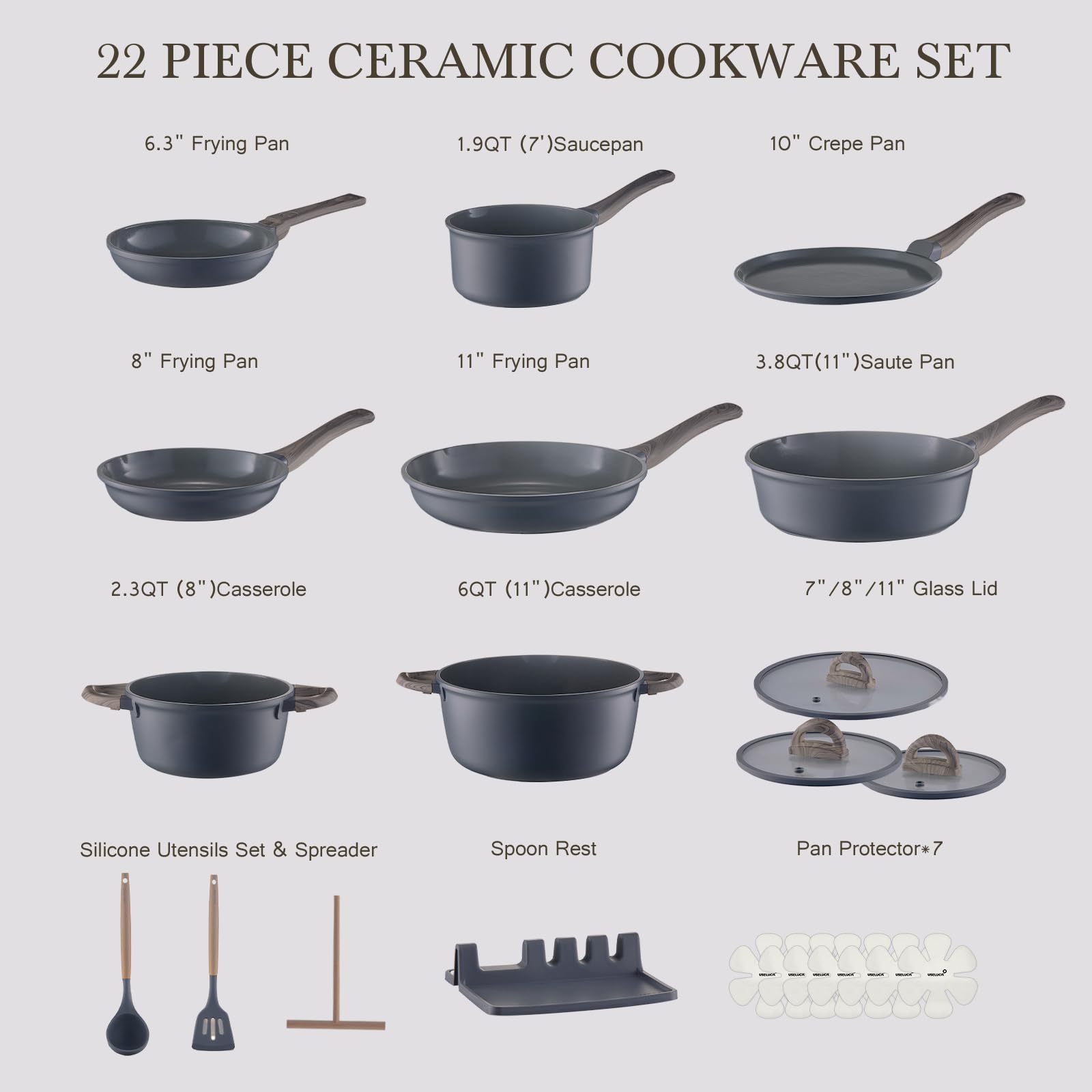 USELUCK close-up of smooth ceramic nonstick surface, highlights easy food release