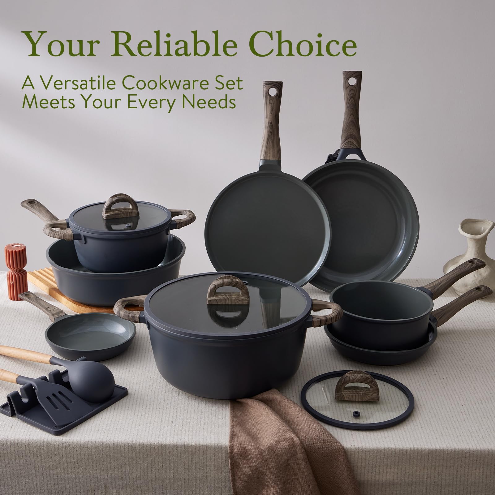 USELUCK full 22-piece set styled in a kitchen, ready for family cooking and entertaining