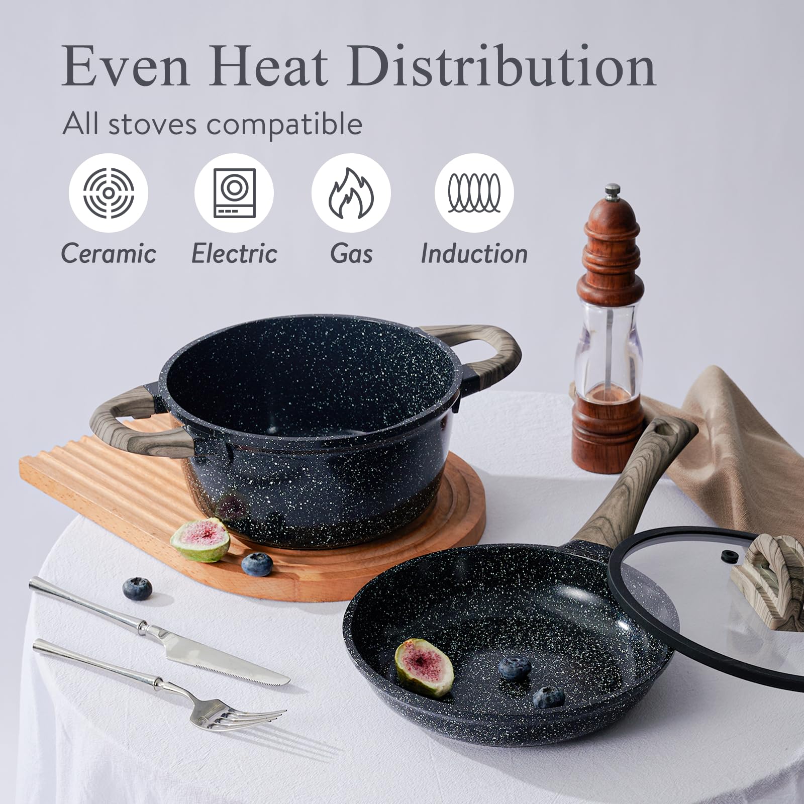 USELUCK saucepan with matching glass lid highlighting secure fit and simmer control benefit