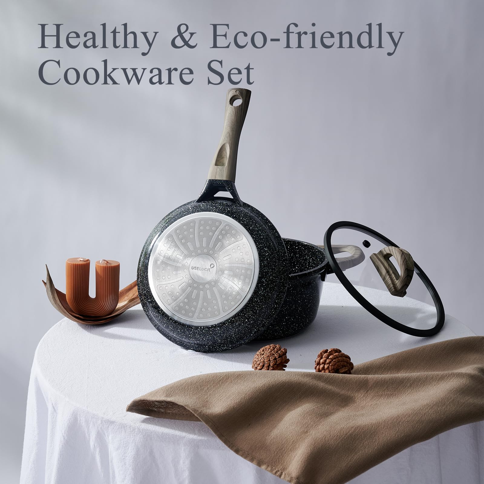 USELUCK tempered glass lid steaming to show locked-in moisture and visible cooking benefit