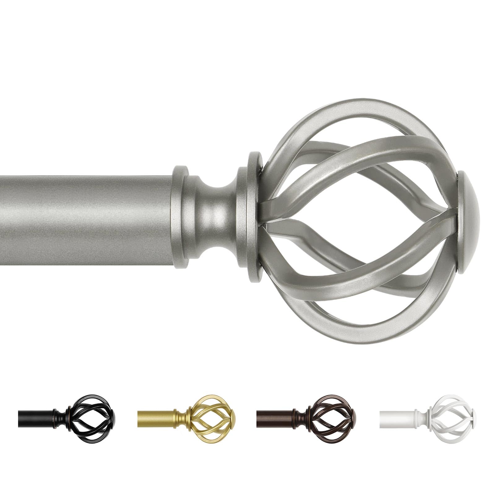 USFOOK front view of antique silver curtain rod showing elegant finish and length