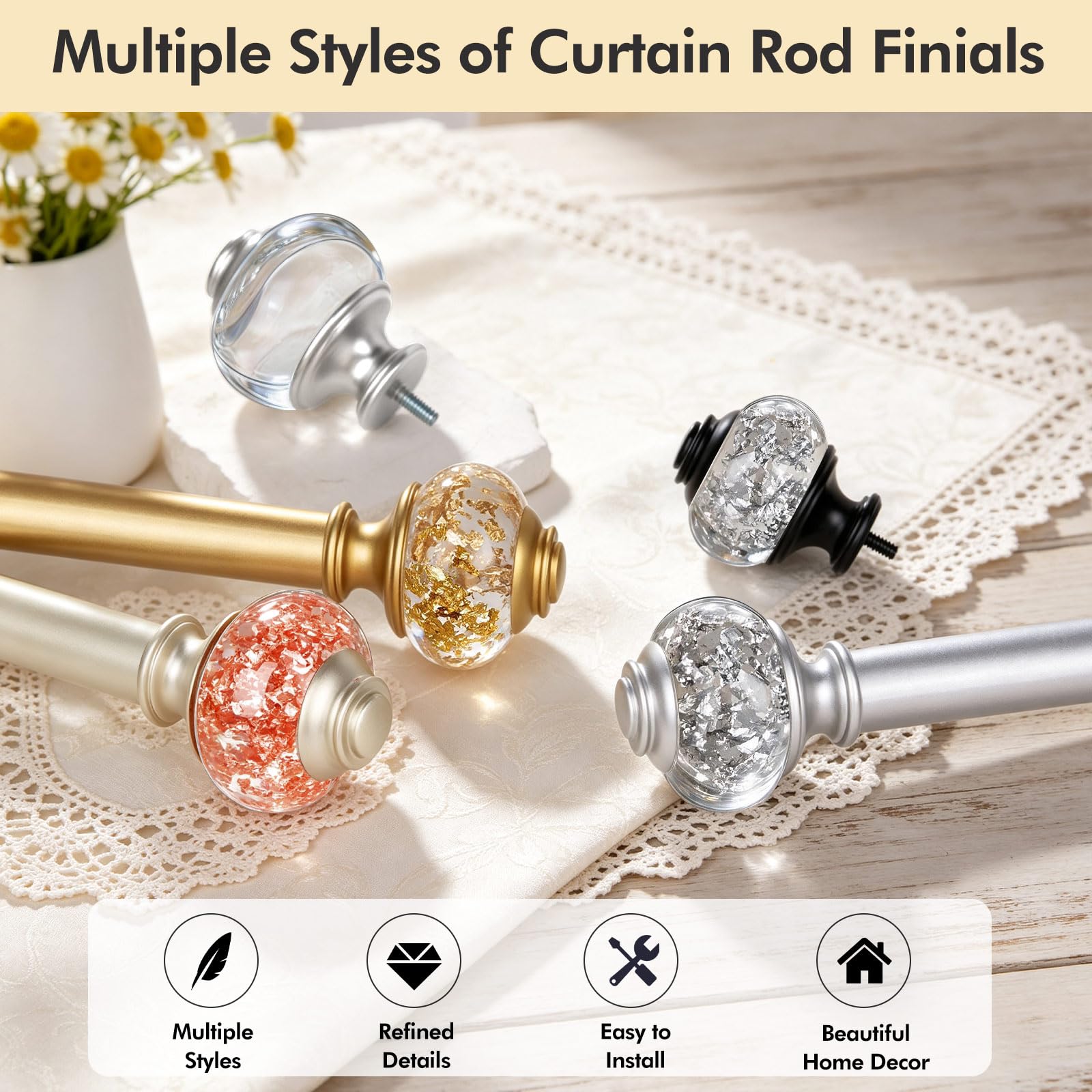 USFOOK crystal bling finial close-up highlighting decorative sparkle and elegance