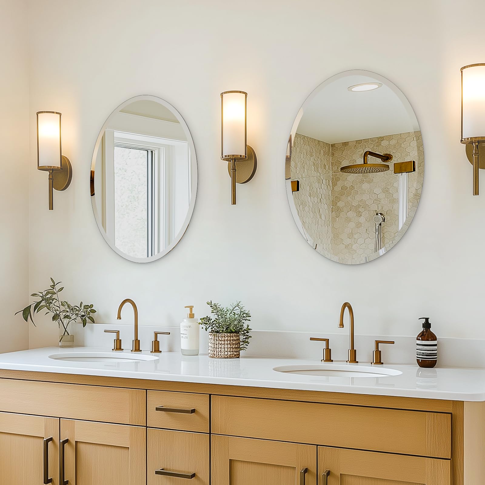 USHOWER packaging and hardware laid out showing included mounts and easy-install benefit