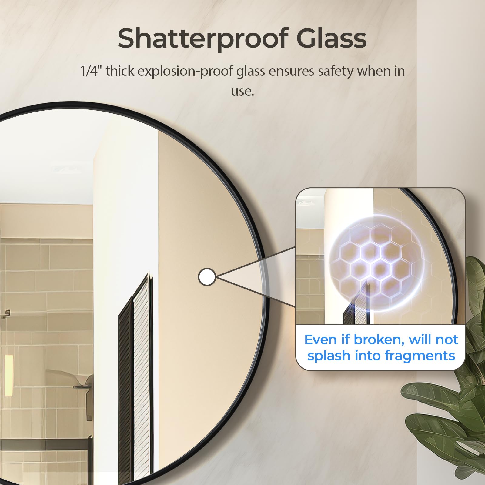 USHOWER mirror shown with vanity for size comparison and space enhancement