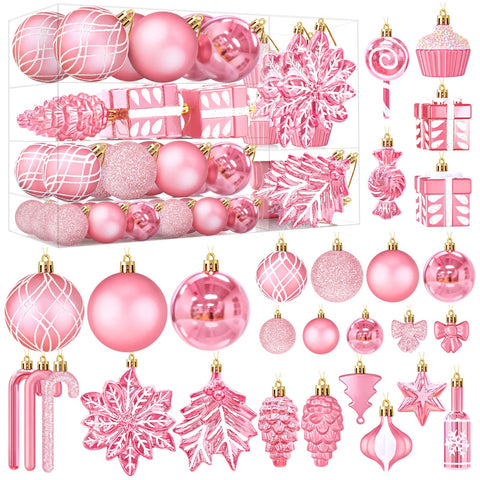 Uspring front packaging showing full pink ornament set and organized box benefit: easy storage