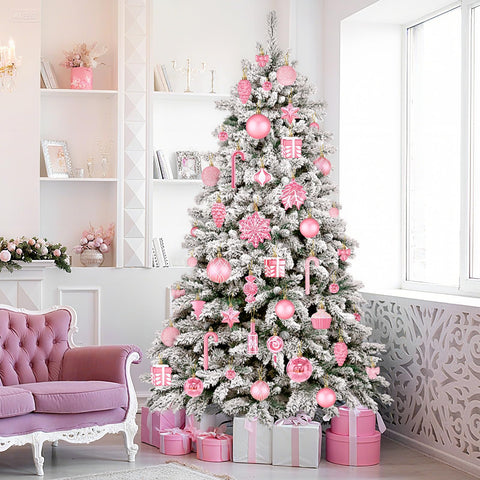 Uspring ornaments arranged in wreath and centerpiece showing versatile decorating options