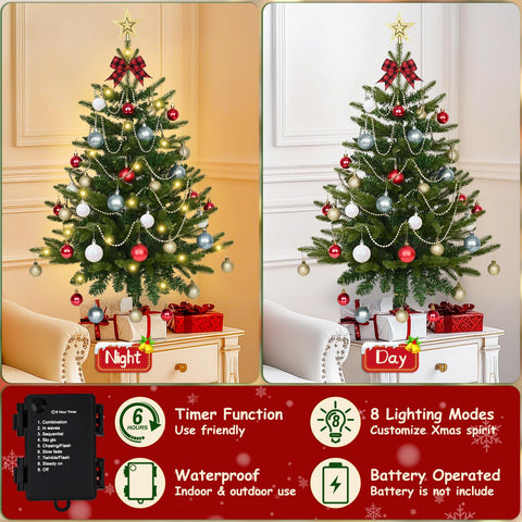 Uspring gold star topper and buffalo-plaid bow adding festive charm
