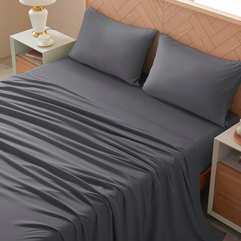 USXIBEI fitted sheet on mattress showing size and depth fit for thick mattresses