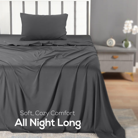 Utopia Bedding staged twin bed in dark grey for cozy bedroom styling benefit